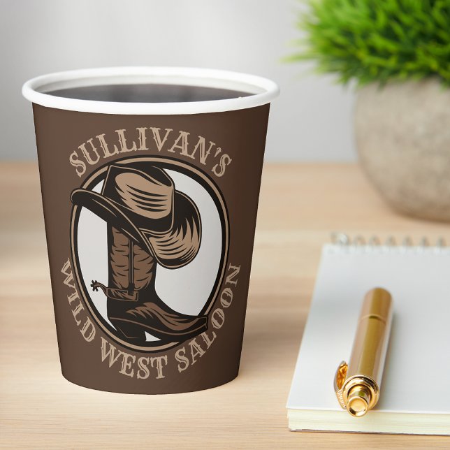 Personalised Wild West Saloon Western Cowboy Boots Paper Cups (Creator Uploaded)
