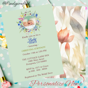 Personalised Wildflower Baby Girl Shower Invitation