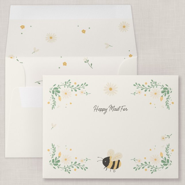 Personalised Wildflower Bee Nursery A2 Envelope (Wildflower Flight - A2 Sized Honey Bee Happy Mail Envelope)