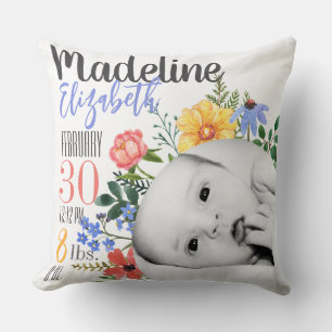 Personalised Wildflower Birth Announcement Pillow