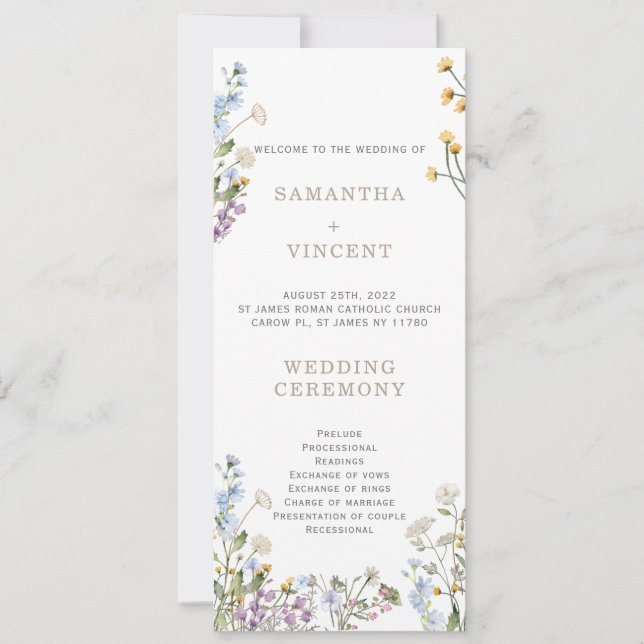 Personalised Wildflower Boho Program Template (Front)