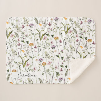 Personalised Wildflower Garden Floral Pattern Sherpa Blanket