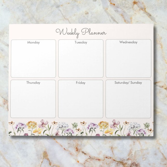 Personalised Wildflower Garden Weekly Planner Notepad (Close up)