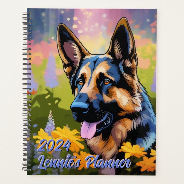 Personalised Wildflower German Shepherd 2024 Planner (Front)