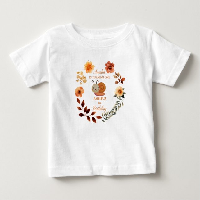 Personalised wildflower girl 1st birthday baby T-Shirt (Front)