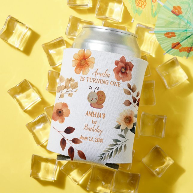 Personalised wildflower girl 1st birthday can cooler (In Situ Summer)