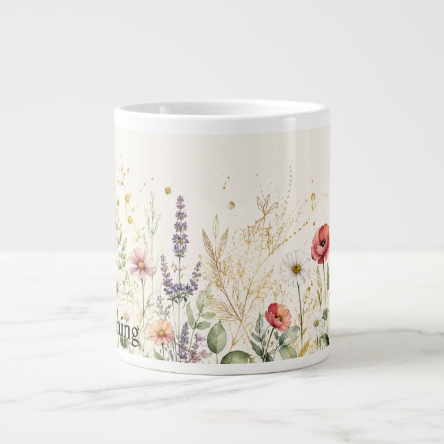 Personalised Wildflower & Gold Custom Name Mug (Front)