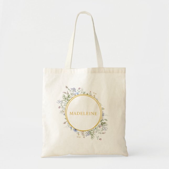 Personalised Wildflower Gold Tote Bag (Front)