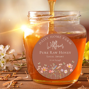 Personalised Wildflower Honey Jar Bee Apiary Brown Classic Round Sticker