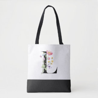 Personalised Wildflower Monogram Letter L Tote Bag