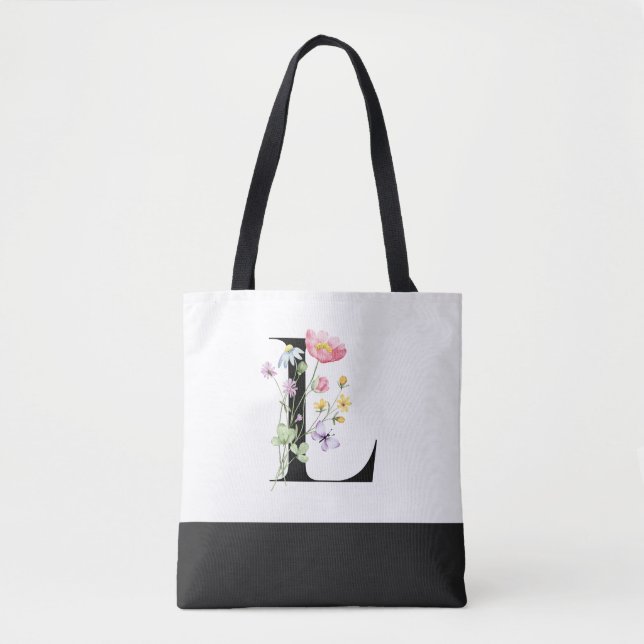 Personalised Wildflower Monogram Letter L Tote Bag (Front)