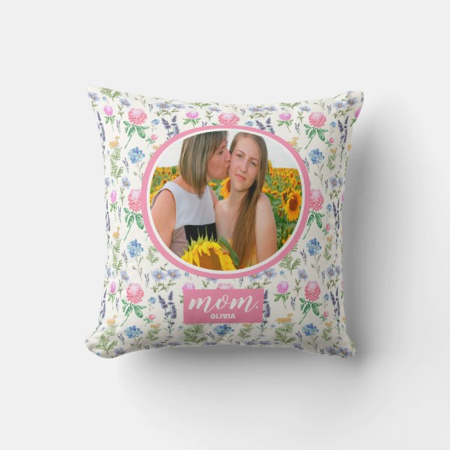 personalised Wildflower Mum Photo Mother's Day  Cushion (Front)