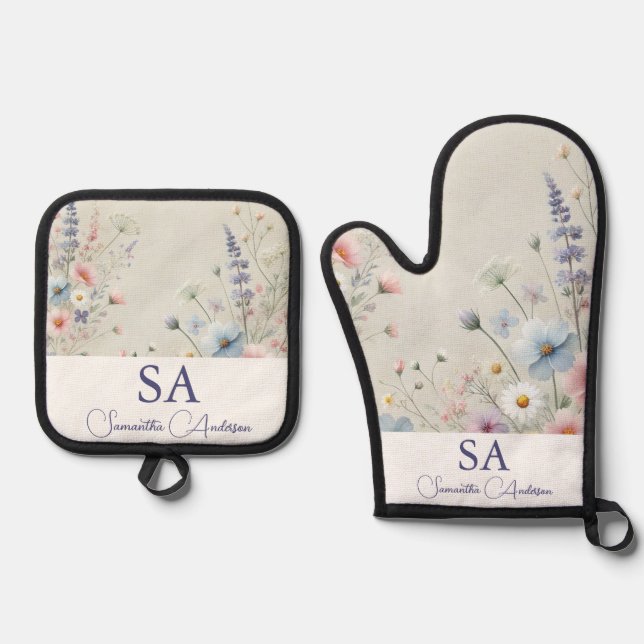 Personalised Wildflower Oven Mitt & Pot Holders  Oven Mitt & Pot Holder Set (Front)