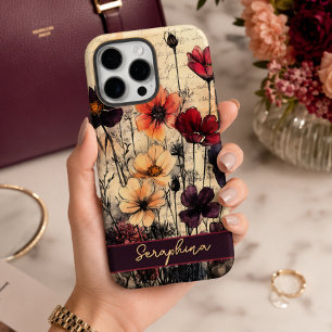 Personalised Wildflower Poppies Dark Red & Purple  iPhone 16 Pro Max Case