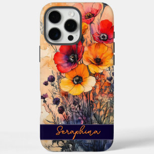 Personalised Wildflower Poppies Dark Red & Yellow  iPhone 16 Pro Max Case