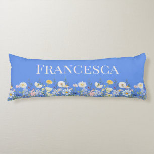 Personalised Wildflower Watercolor Cornflower Blue Body Cushion