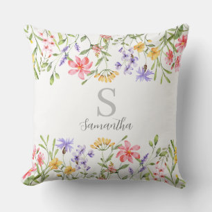 Personalised Wildflower Watercolor Cushion