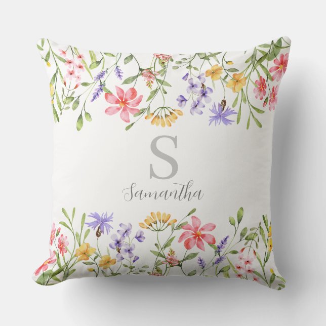 Personalised Wildflower Watercolor  Cushion (Front)