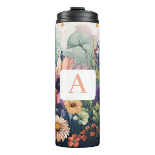 Personalised Wildflower  with Monogram Thermal Tumbler
