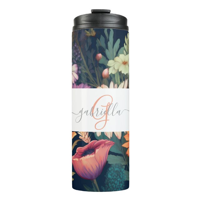 Personalised Wildflower  with Name & Monogram Thermal Tumbler (Front)