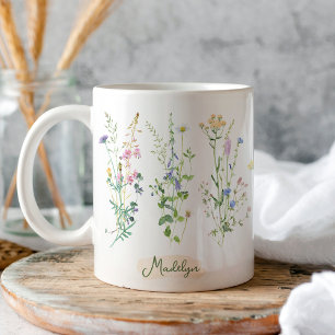Personalised Wildflowers Floral Watercolor Coffee Mug