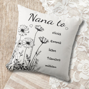 Personalised Wildflowers Grandchildrens Names Nana Cushion