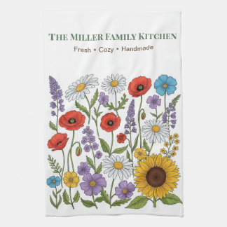 Personalised Wildflowers Kitchen Towel Floral 