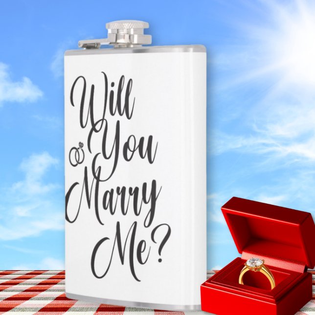 Personalised “Will You Marry Me?” Proposal  Hip Flask (Will You Marry Me? Elegant White Flask - Picnic or Concert Proposal Idea)