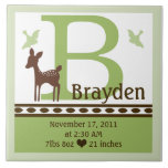 Personalised Willow Deer Birth Announcement Tile<br><div class="desc">Up for sale is this adorable vibrant ceramic tile designed in the "Willow Organic Deer" theme. Use to decorate your child's room. You can display on a small easel also (easel not included). Use the text templates to change the name and letter and birth info. You can also move around...</div>