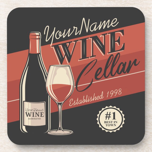 Personalised Wine Cellar Bottle Tasting Room Bar  Coaster (Front)