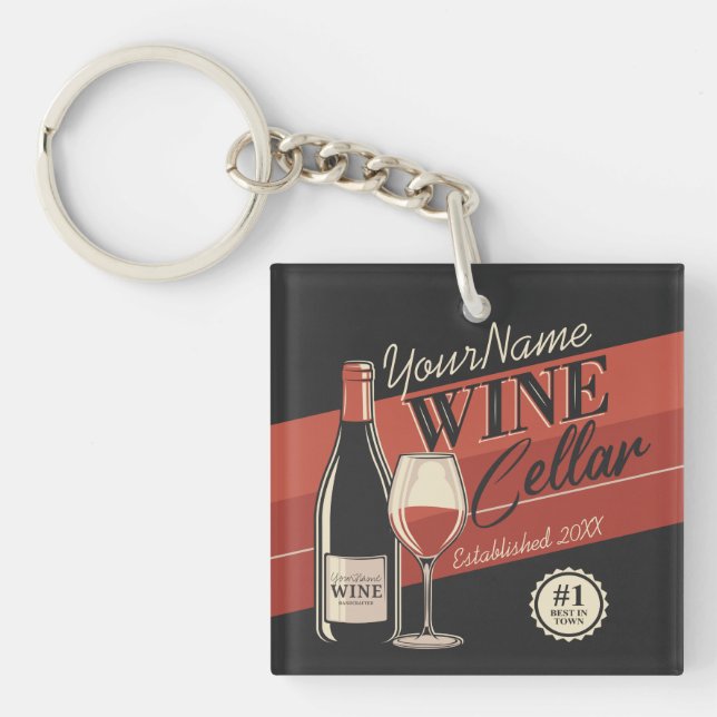 Personalised Wine Cellar Bottle Tasting Room Bar Key Ring (Front)