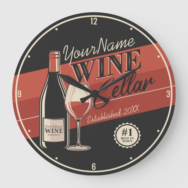 Personalised Wine Cellar Bottle Tasting Room Bar Large Clock (Front)