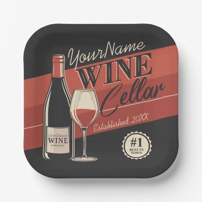 Personalised Wine Cellar Bottle Tasting Room Bar  Paper Plate (Front)