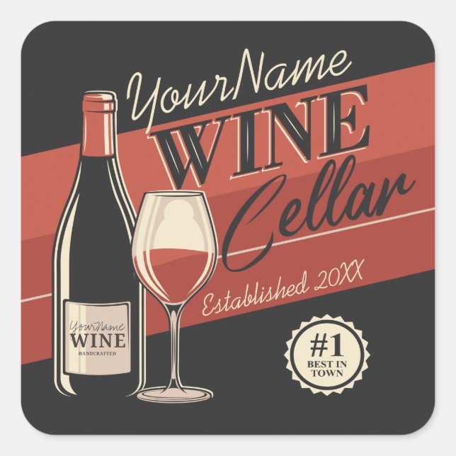 Personalised Wine Cellar Bottle Tasting Room Bar Square Sticker (Front)