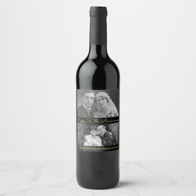 Personalised Wine Label Happy 50th Anniversary Pic (Front)