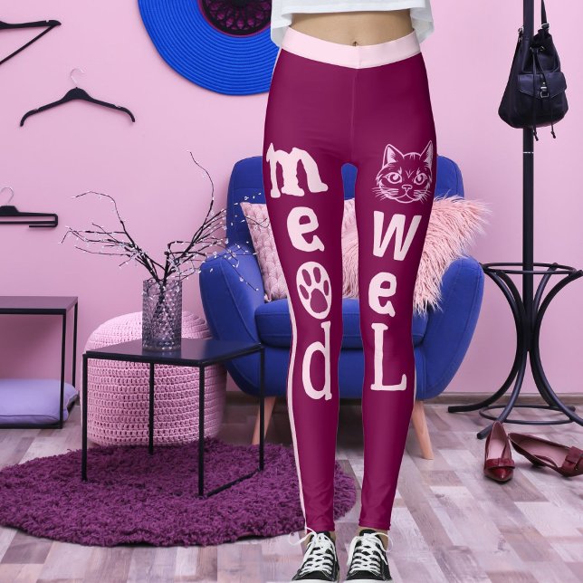 Personalised Wine Light Pink Stripes Pet Cat  Leggings (Creator Uploaded)