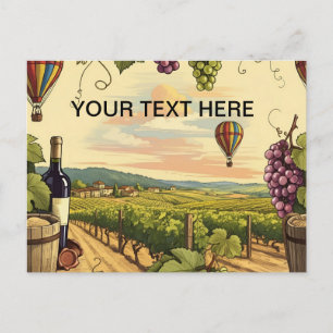 Personalised Wine Vineyard Hot Air Balloon Travel Postcard