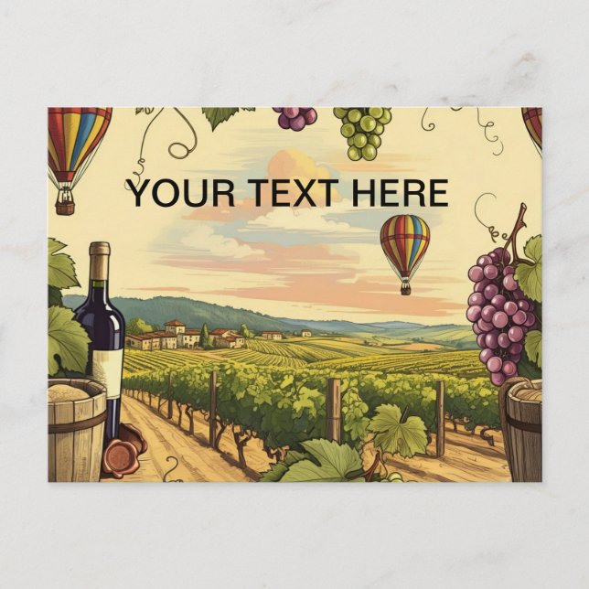 Personalised Wine Vineyard Hot Air Balloon Travel Postcard (Front)