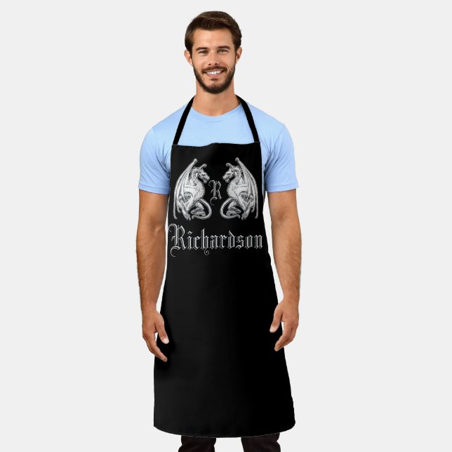 Personalised Winged Dragons Apron (Worn)