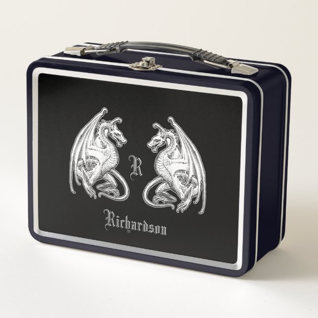 Personalised Winged Dragons Metal Lunch Box (Front)