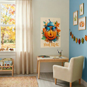 Personalised Winking Pumpkin Halloween Kids Poster