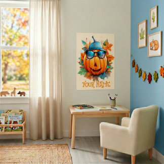 Personalised Winking Pumpkin Halloween Kids Poster