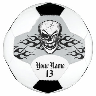 Personalised Winking Skull and Flame Soccer Ball