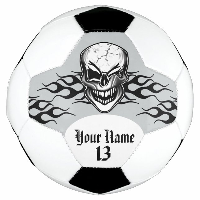 Personalised Winking Skull and Flame Soccer Ball (Front)