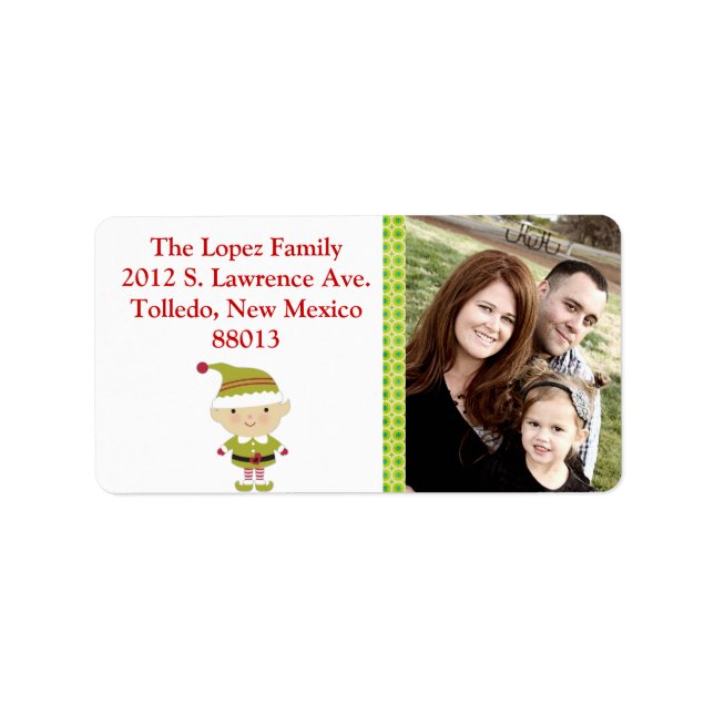 Personalised Winter Elf in Green  Mailing Label (Front)