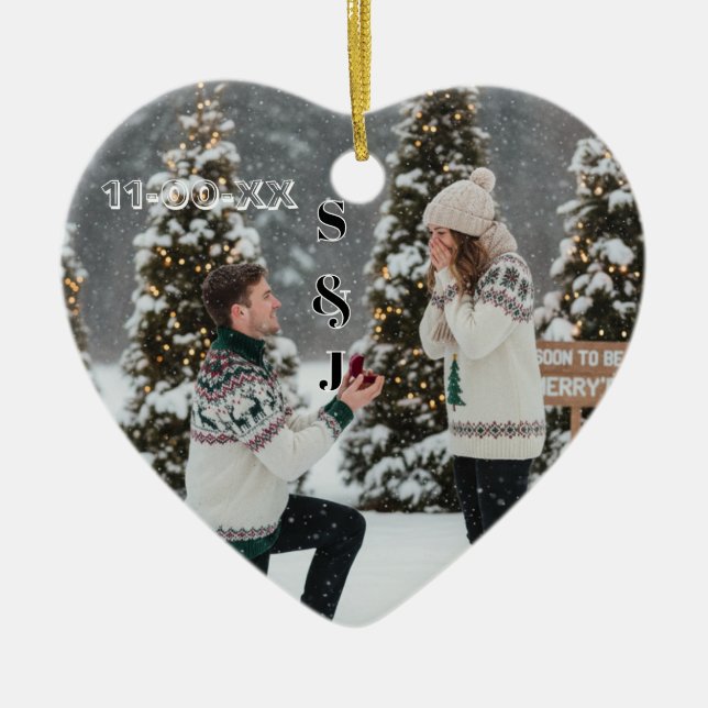 Personalised Winter Engagement Keepsake  Ceramic Ornament (Front)