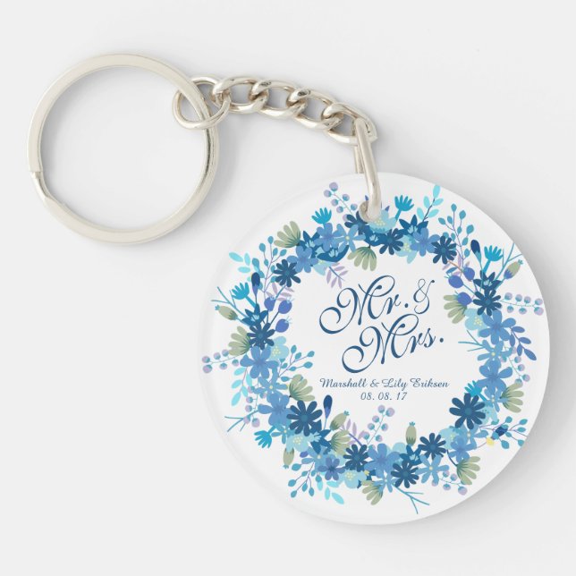 Personalised Winter Floral Wedding Keychain (Front)