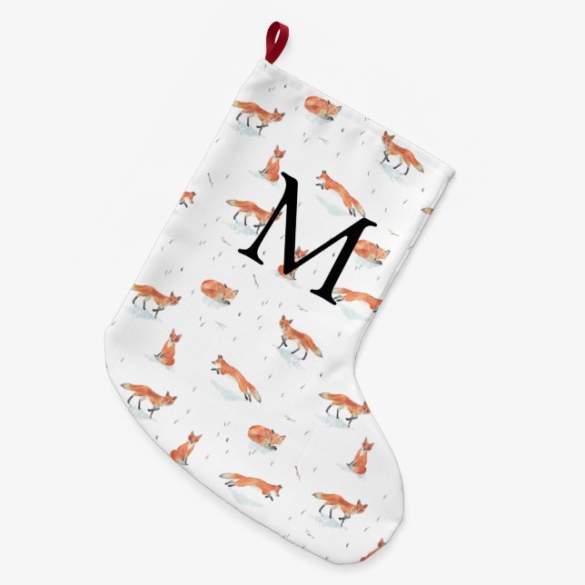 Personalised Winter Fox Large Christmas Stocking (Front (Hanging))