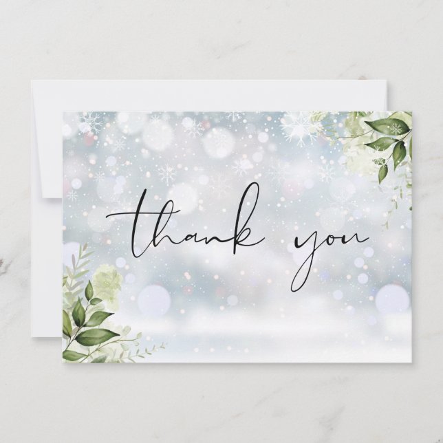 Personalised Winter Greenery Elegant Script Thank You Card (Front)