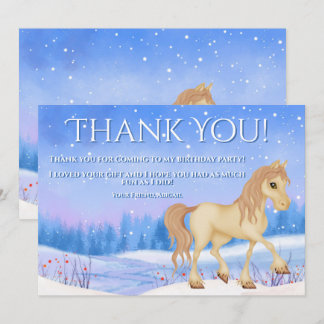 Personalised Winter Horse and Snow Birthday Thank You Card
